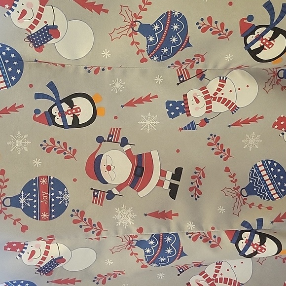Patriotic Santa Snowman Penguins and Ornaments Christmas scrub top - Picture 3 of 5